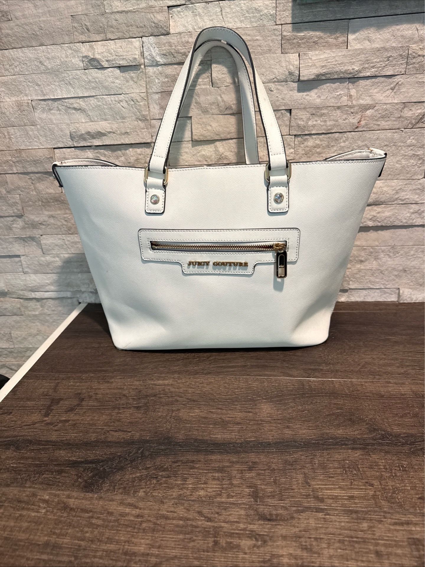Juicy Couture White Tote Bag Gold Hardware Pink Lined Double Handles - Pre Owned