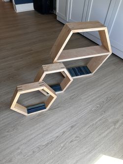 Handmade Solid Wood Hexagon Shelves (set of 3)