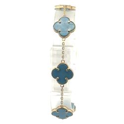 Woman’s Ladies 14k Yellow Gold 7” Inch Light Blue Clover Bracelet GP3132567