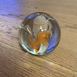 Art Glass Paperweight Elegant Orange Flower With Embedded Bubbles