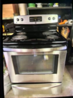 Frigidaire stove and french door refrigerator stainless steel set both electric