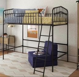 Metal Twin Loft Bed, Black