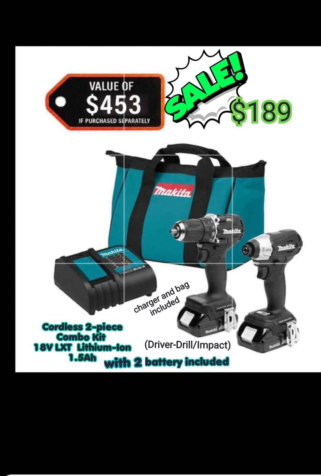 Makita
18V LXT Sub-Compact Lithium-Ion Brushless Cordless 2-piece Combo Kit (Driver-Drill/Impact Driver) 1.5Ah
