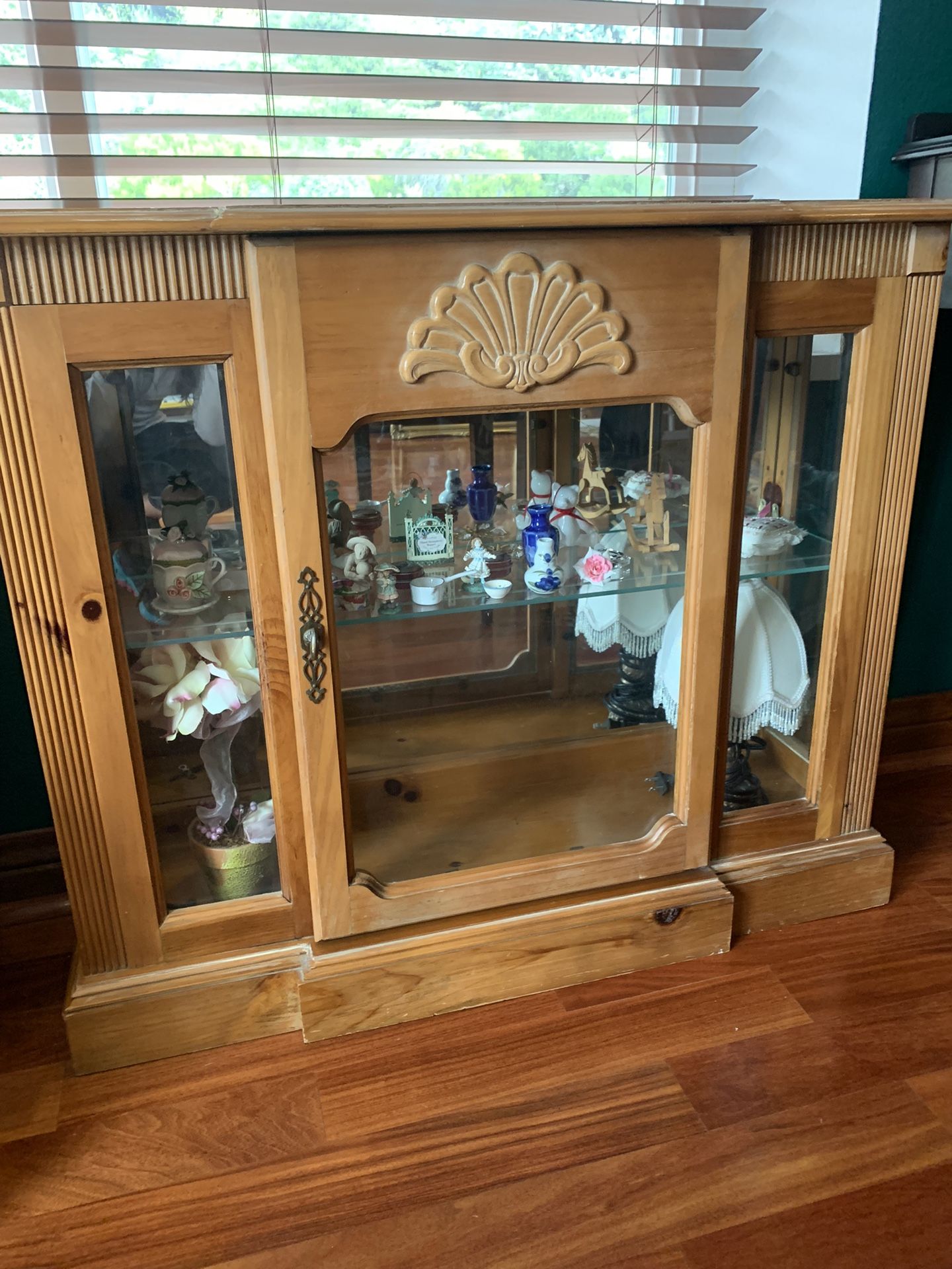 Lighted Solid Oak Display Cabinet 