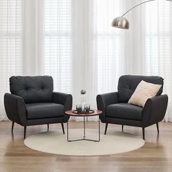 Leather Arm Chair Set of 2, Wood Leather Armchairs Accent Chair, Blue