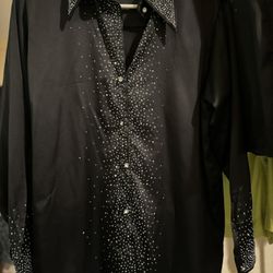 Womens  Glitter Sparkle Rhinestone Silk Shirts  Clubwear 
