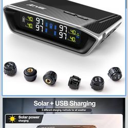 RV Tire Pressure Monitoring System, TPMS with 6 Sensors for RV, Trailer, Truck & Camper, 0–115 PSI Trailer TPMS with Solar & USB Charging and 5 Alarm 