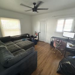 Dark Grey Modular Sectional Couch w/ Storage Ottoman 