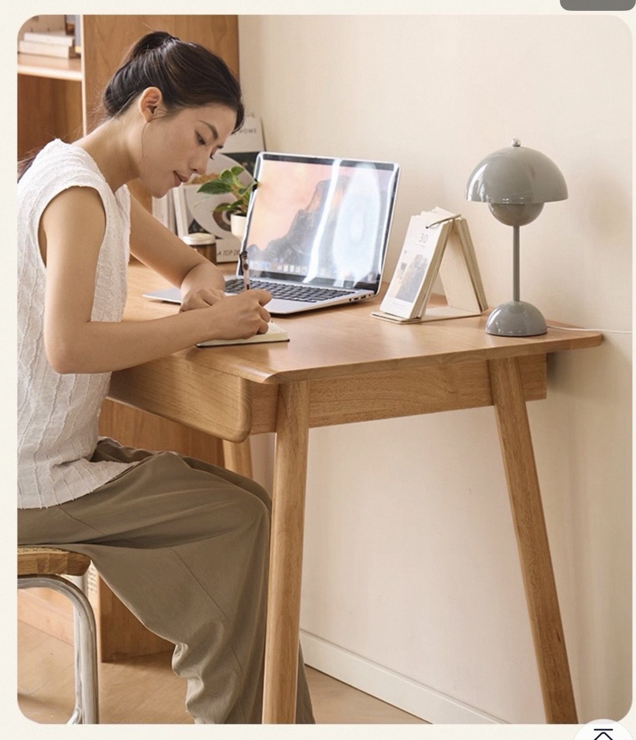 100% Solid Oak Wooden Desk Home Office Desk Mid Century Modern Writing Computer Desk with Drawer for Home Office 31"