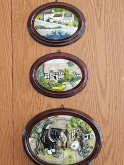 Vintage British Cottagecore 3D Wall Plaque Set"