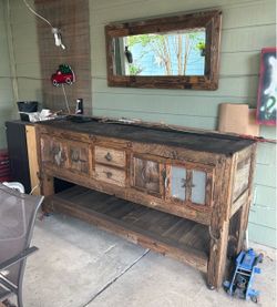 Rustic Wood Bar with Mirror
