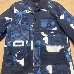 G-Star Raw Blake Padded Jacket Mens Size  L Blue Button Up Overshirt Collared