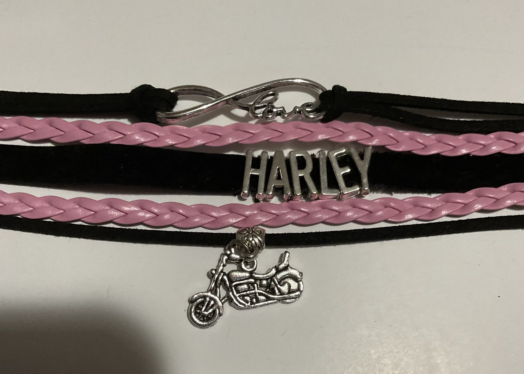 New Harley Pink N Black Braided Bracelets