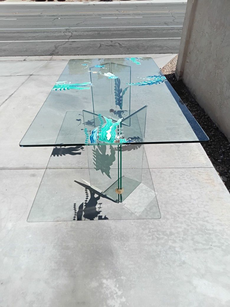 Glass Table With Illuminating Aquatic Images