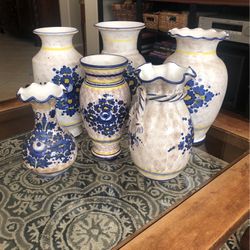 Italian Ceramic Vases Blue Flowers 