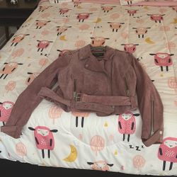 Semi Cropped Suade Jacket Pink