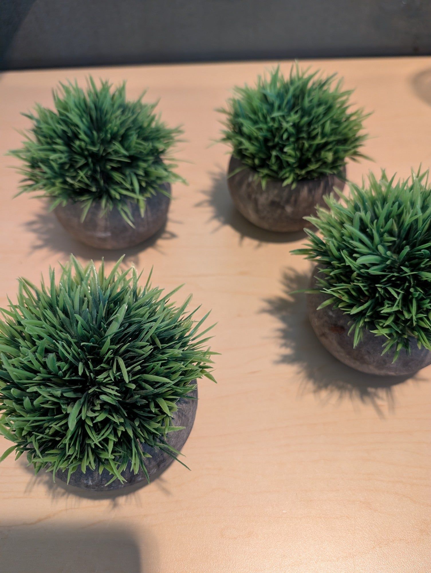 Set of Four Miniature Faux Grass Potted Plants