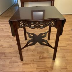 Antique solid wood end table with hinges Folding  Drop leaves leafs  buffet serving table 