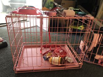 Cat or dog carrier , cat or dog crate toys leashes food and water bowl