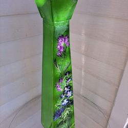 Beautiful 22" Solid Green Glass Charlene Galovich Hand Painted Vase
