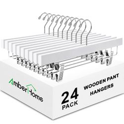 24 white Wooden Pants hangers 
