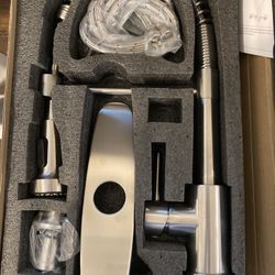  Sanitary Ware Brushed Nickel Commercial-Style Pull-Down Kitchen Faucet Kit with Soap Dispenser – Brand New in Box!premium 