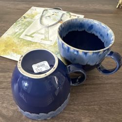 Anthropologie Coffee Mugs – Seof 2 (Blue Glaze)