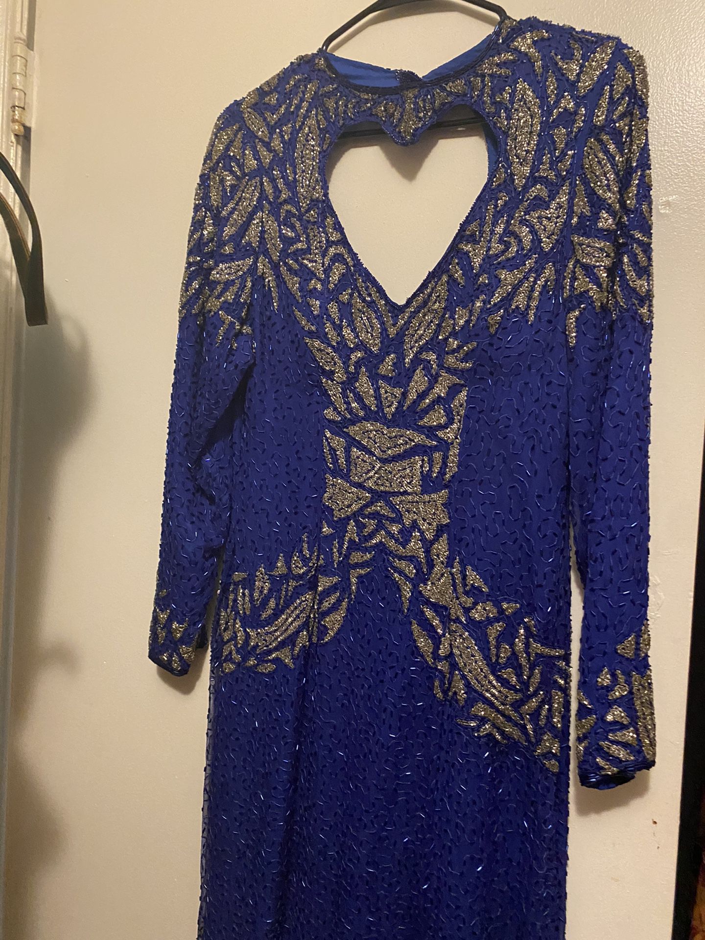 Blue Ankle-Length Sequin Dress