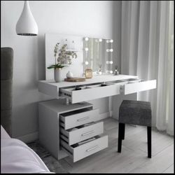 White makeup desk with LED light 