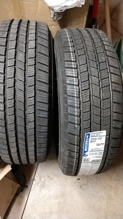 2 michelin defender LTX 245 65 r17 tires. One is brand new the other one has about 10k miles on it