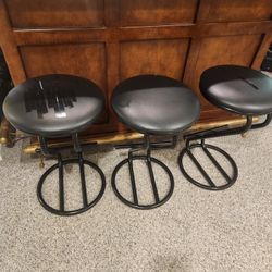 3 Black Metal And Cushion Bar Stools