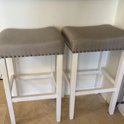 (3) Nathan James 21401 Hylie Nailhead Wood Pub-Height Kitchen Counter Bar Stool 29", Gray/White