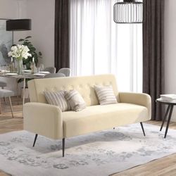 Z by Novogratz Stevie Futon, Convertible Sofa Bed Couch, Ivory Velvet