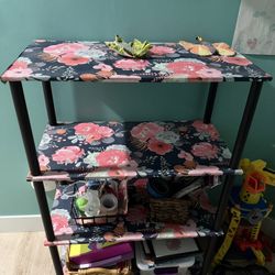 Tall Furinno Shelves; Floral Contac Paper