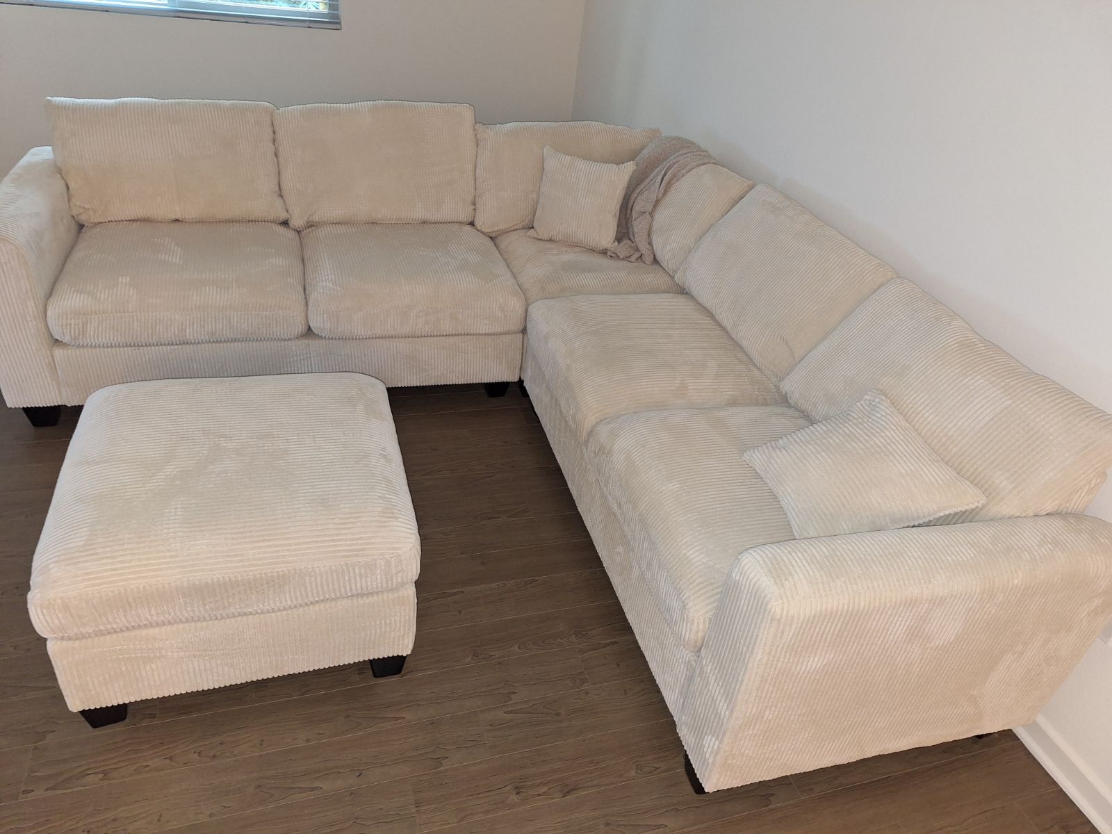 New 99x99 Corduroy Sectional Couch With Ottoman / Free Delivery