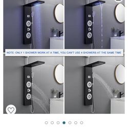 ROVOGO Retrofit Shower Panel with LED Rain Shower, 2 Body Jets and Handheld, Easy Connect Shower Tower Column with Temperature Display, Like Silver