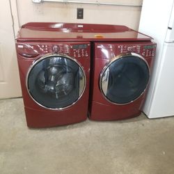 Kenmore Elite Burgundy Large Capacity Steam Front Load Washer And Dryer Set 