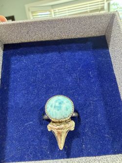 Silver Shark tooth ring with larimar