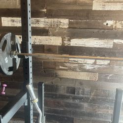 Adjustable Squat Rack / Power Rack with 45 lb OlympicBar And 230lbs Of Weights
