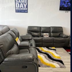 *Weekend Special!!!*---Charming Madrid Gray Leather Reclining Sofa/Loveseat Sets---Delivery And Financing Available👏
