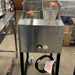 Deep Fryer Stainless Steel 21 Qt. Dual Basket Commercial Grade Catering Cart/ New/ Nuevo Para Freír Con quemadores de alta presión y manguera y regula