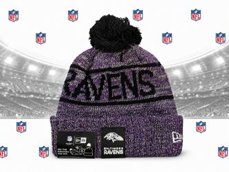 NEW ERA "BALTIMORE RAVENS NFL LOGO CUFFED HAT WINTER Mens POM CAP BEANIE"