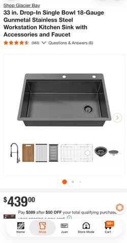 Glacier Bay 33 in. Drop-In Single Bowl 18-Gauge Gunmetal Stainless Steel Workstation Kitchen Sink with Accessories and Faucet