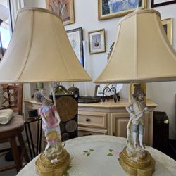 (2) Vtg, Italian Capodimonte Porcelain Lamps. 27"H. PLEASE READ DESCRIPTION