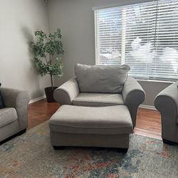 Grey Chair With Ottoman 