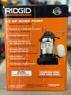 RIDGID 1/2 HP STAINLESS STEEL DUAL SUCTION SUBMERSIBLE SUMP PUMP NEW