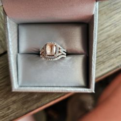 Size 5 Morganite and Diamond Bridal Ring Set