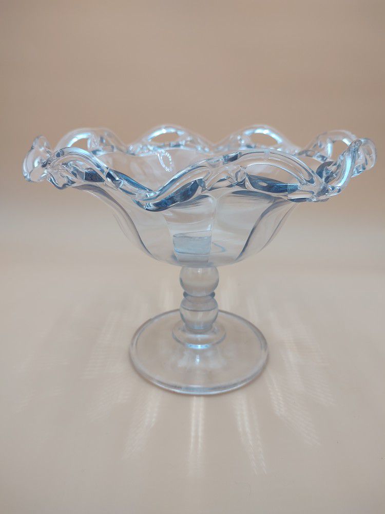 Vintage Light Blue Pedestal Art Glass Taper Candle Holder