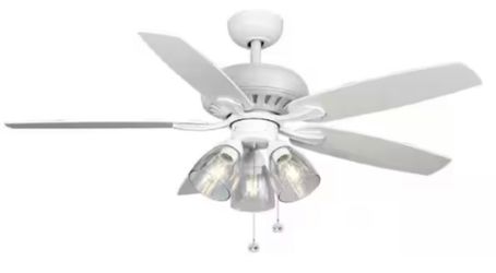 Hampton Bay Rockport 52” Indoor LED Matte White Ceiling Fan w/Light Kit