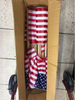Bulk Box of Small American Hand Flags on Wooden Dowels (Made in USA)u